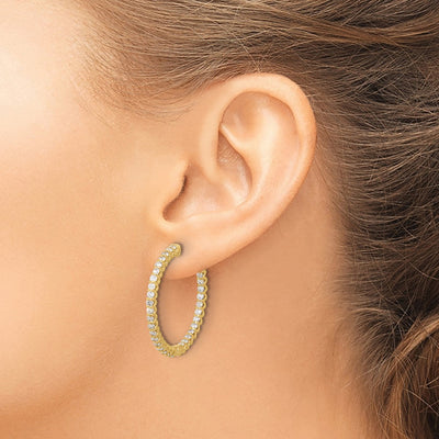 14K In/Out Hoop w/ Safety Clasp Diamond Earrings