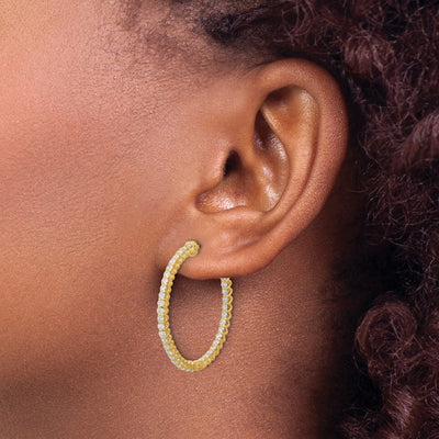 14K In/Out Hoop w/ Safety Clasp Diamond Earrings