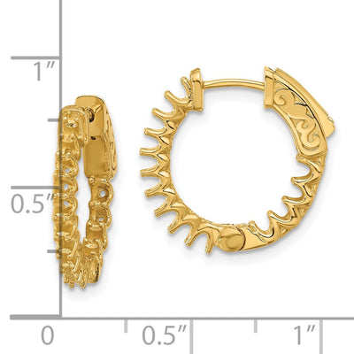 14K . In/Out Hoop w/ Safety Clasp Diamond Earrings, 17.9 x 21mm