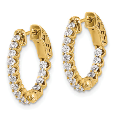 14K . In/Out Hoop w/ Safety Clasp Diamond Earrings, 17.9 x 21mm