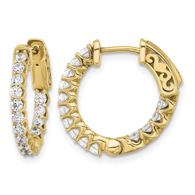 14K . In/Out Hoop w/ Safety Clasp Diamond Earrings, 17.9 x 21mm