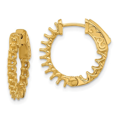 14K . In/Out Hoop w/ Safety Clasp Diamond Earrings, 17.9 x 21mm