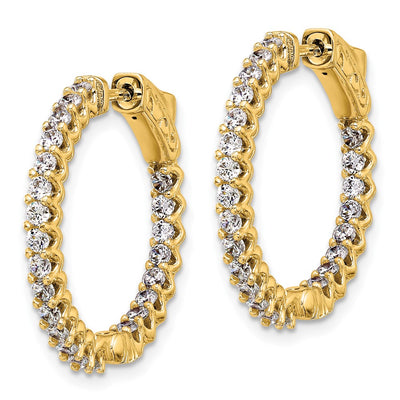 14K In/Out Hoop w/ Safety Clasp Diamond Earrings