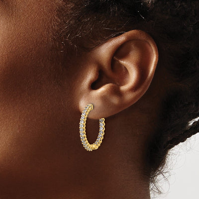 14K In/Out Hoop w/ Safety Clasp Diamond Earrings