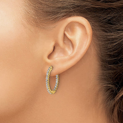 14K In/Out Oval Hoop w/ Safety Clasp Diamond Earrings