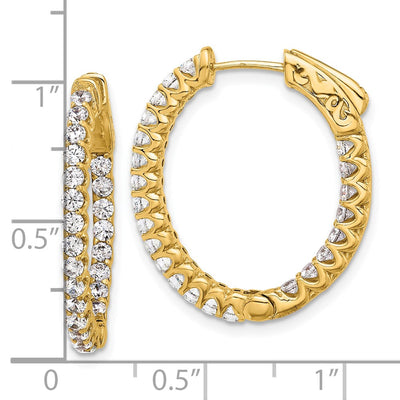 14K In/Out Oval Hoop w/ Safety Clasp Diamond Earrings