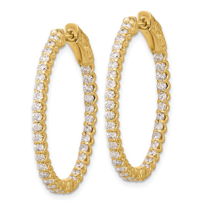 14K In/Out Oval Hoop w/ Safety Clasp Diamond Earrings