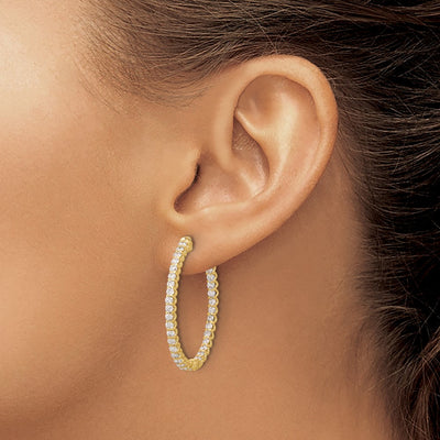 14K In/Out Oval Hoop w/ Safety Clasp Diamond Earrings