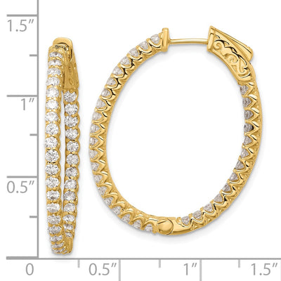 14K In/Out Oval Hoop w/ Safety Clasp Diamond Earrings
