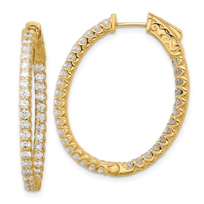 14K In/Out Oval Hoop w/ Safety Clasp Diamond Earrings