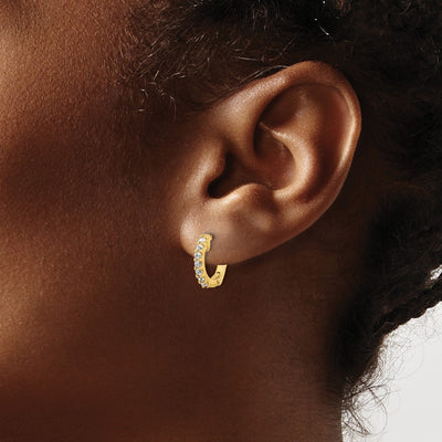 14K . Round Hoop w/ Safety Clasp Diamond Earrings