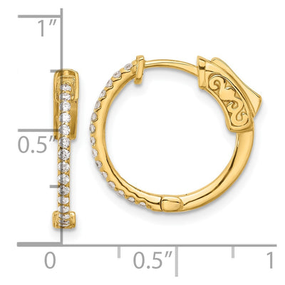 14K . Round Hoop w/ Safety Clasp Diamond Earrings