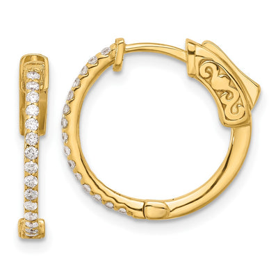 14K . Round Hoop w/ Safety Clasp Diamond Earrings