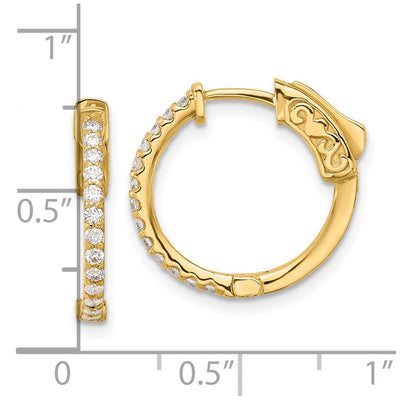14K . Round Hoop w/ Safety Clasp Diamond Earrings