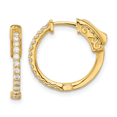 14K . Round Hoop w/ Safety Clasp Diamond Earrings