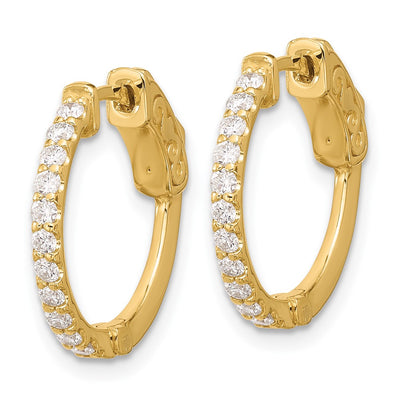 14K . Round Hoop w/ Safety Clasp Diamond Earrings