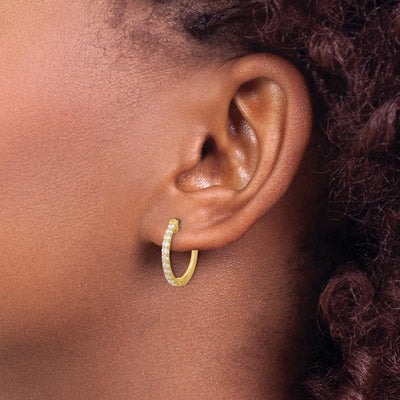 14K . Round Hoop w/ Safety Clasp Diamond Earrings