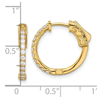 14K . Round Hoop w/ Safety Clasp Diamond Earrings