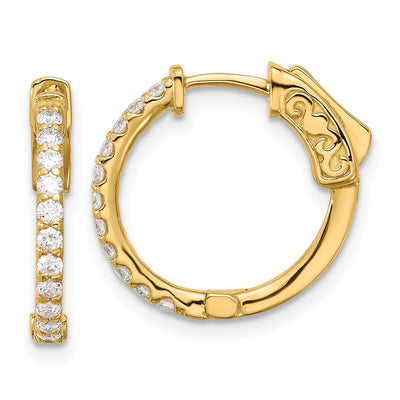 14K . Round Hoop w/ Safety Clasp Diamond Earrings