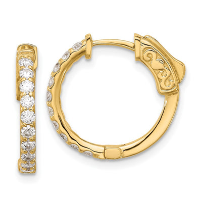 14K . Round Hoop w/ Safety Clasp Diamond Earrings