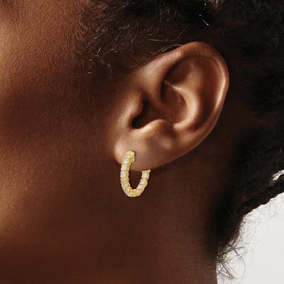 14K . In/Out Hoop w/ Safety Clasp Diamond Earrings