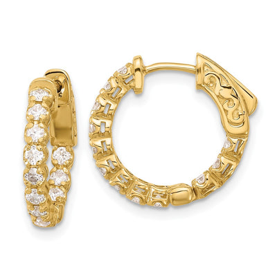 14K . In/Out Hoop w/ Safety Clasp Diamond Earrings
