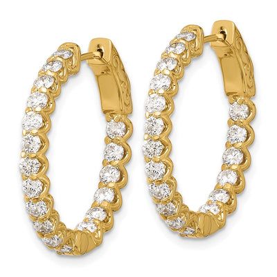 14K In/Out Oval Hoop w/ Safety Clasp Diamond Earrings