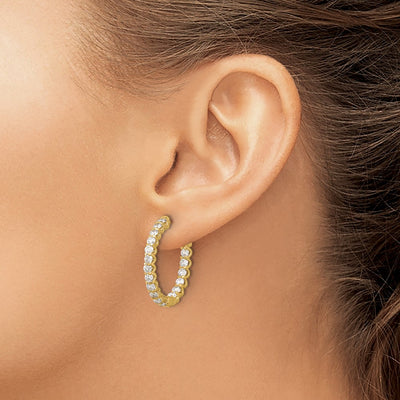 14K In/Out Oval Hoop w/ Safety Clasp Diamond Earrings