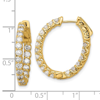 14K In/Out Oval Hoop w/ Safety Clasp Diamond Earrings