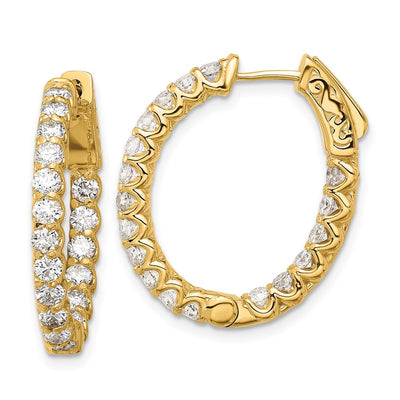 14K In/Out Oval Hoop w/ Safety Clasp Diamond Earrings