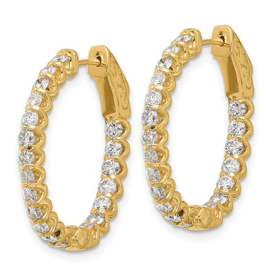 14K In/Out Oval Hoop w/ Safety Clasp Diamond Earrings