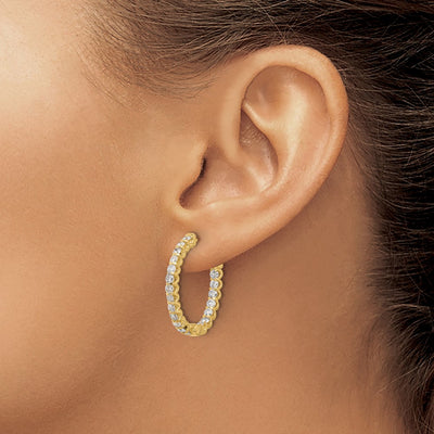 14K In/Out Oval Hoop w/ Safety Clasp Diamond Earrings