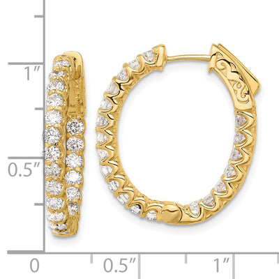 14K In/Out Oval Hoop w/ Safety Clasp Diamond Earrings