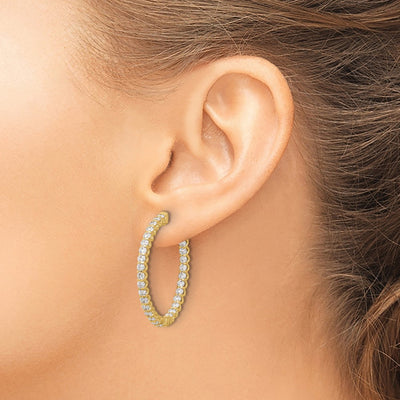 14K In/Out Oval Hoop w/ Safety Clasp Diamond Earrings