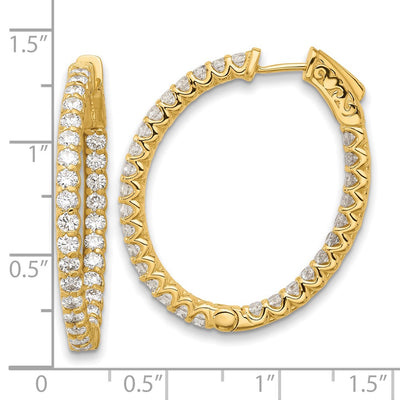 14K In/Out Oval Hoop w/ Safety Clasp Diamond Earrings