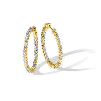 14K In/Out Oval Hoop w/ Safety Clasp Diamond Earrings