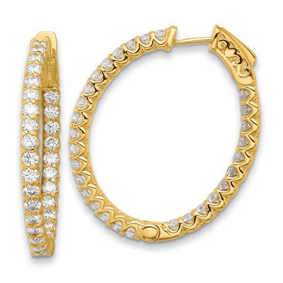 14K In/Out Oval Hoop w/ Safety Clasp Diamond Earrings