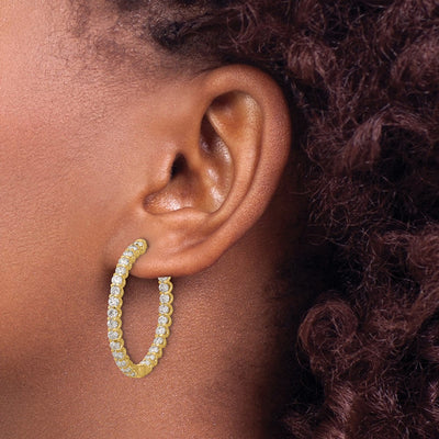 14K In/Out Oval Hoop w/ Safety Clasp Diamond Earrings