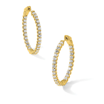 14K In/Out Oval Hoop w/ Safety Clasp Diamond Earrings