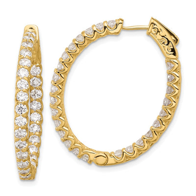 14K In/Out Oval Hoop w/ Safety Clasp Diamond Earrings