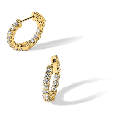 14K Round Hoop w/ Safety Clasp Diamond Earrings