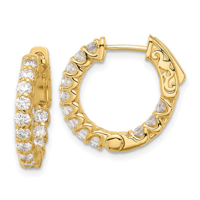 14K Round Hoop w/ Safety Clasp Diamond Earrings