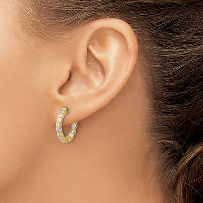 14K In/Out Hoop w/ Safety Clasp Diamond Earrings