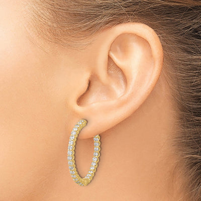 14K In/Out Hoop w/ Safety Clasp Diamond Earrings