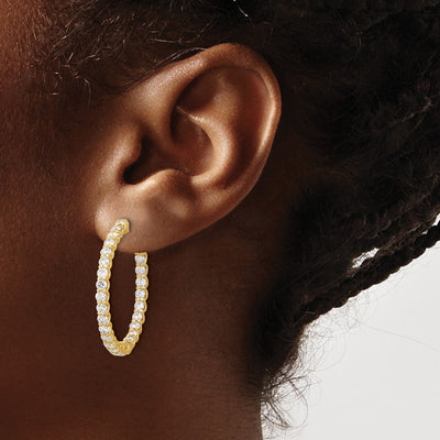 14K In/Out Hoop w/ Safety Clasp Diamond Earrings