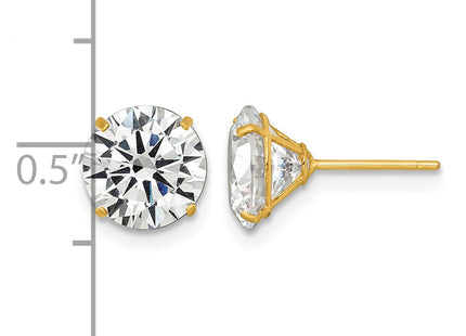 14k Polished Round CZ Stud Post Earrings, 8 x 8mm