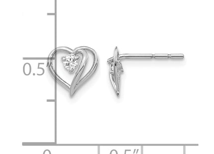 14K white gold diamond heart earrings, alternate view