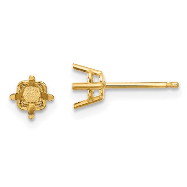 14k Square Earring Mountings, 5 x 5mm