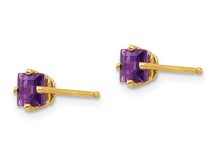 14k Princess Cut Amethyst Earrings, 5 x 5mm