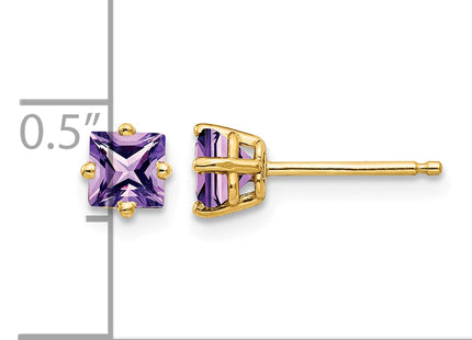 14k Princess Cut Amethyst Earrings, 5 x 5mm